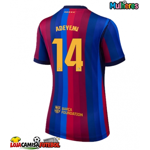 Camisa de Futebol Barcelona Karim Adeyemi #14 Equipamento Principal Mulheres 2026-27 Manga Curta
